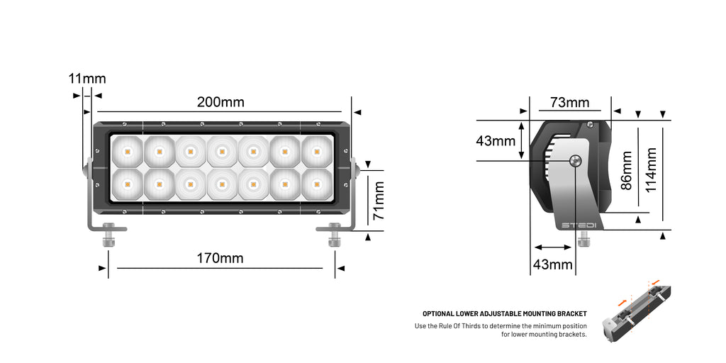 STEDI 8 Inch ST4K 12 LED Double Row Light Bar